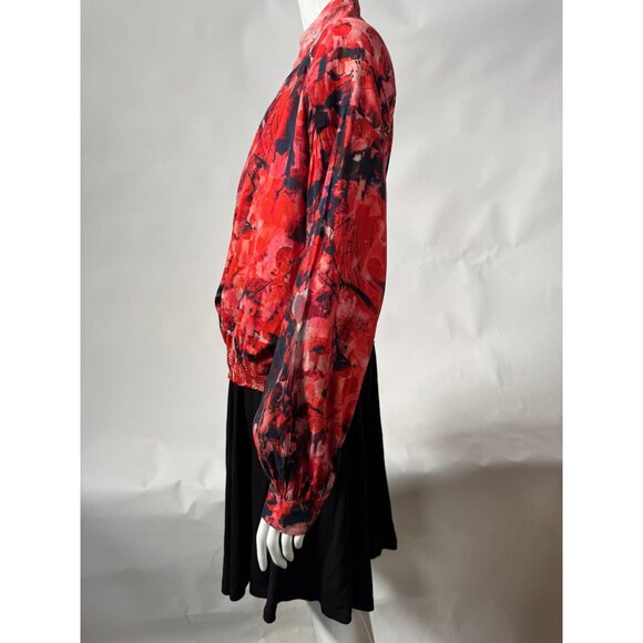 Soft Surroundings Womens Red Floral Blouse With Elastic Hem & Button Cuffs Size - Picture 3 of 16
